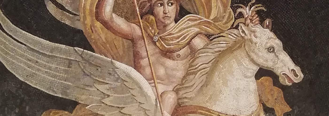Bellérophon monté sur Pégase, détail d’une mosaïque romaine du musée Rolin, à Autun.